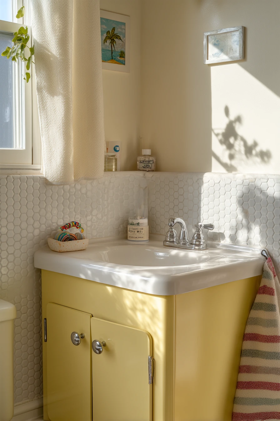 Sunny Yellow Grout in a Vintage-Updated Bath