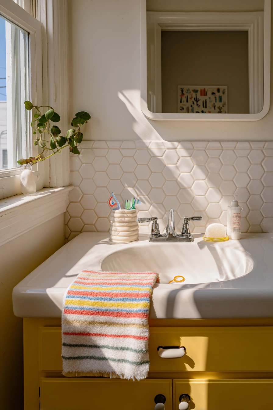 Sunny Yellow Grout in a Vintage-Updated Bath