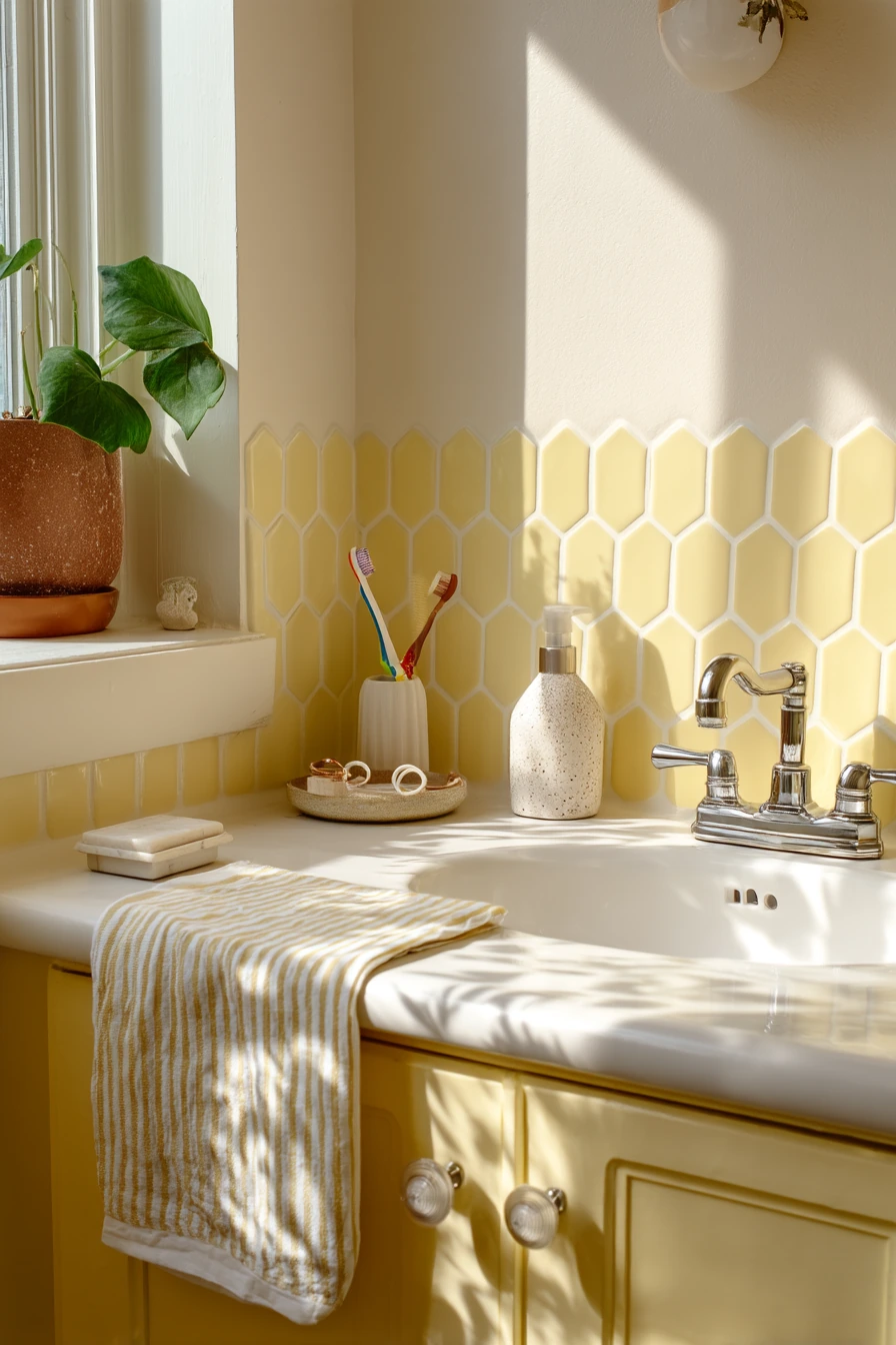 Sunny Yellow Grout in a Vintage-Updated Bath