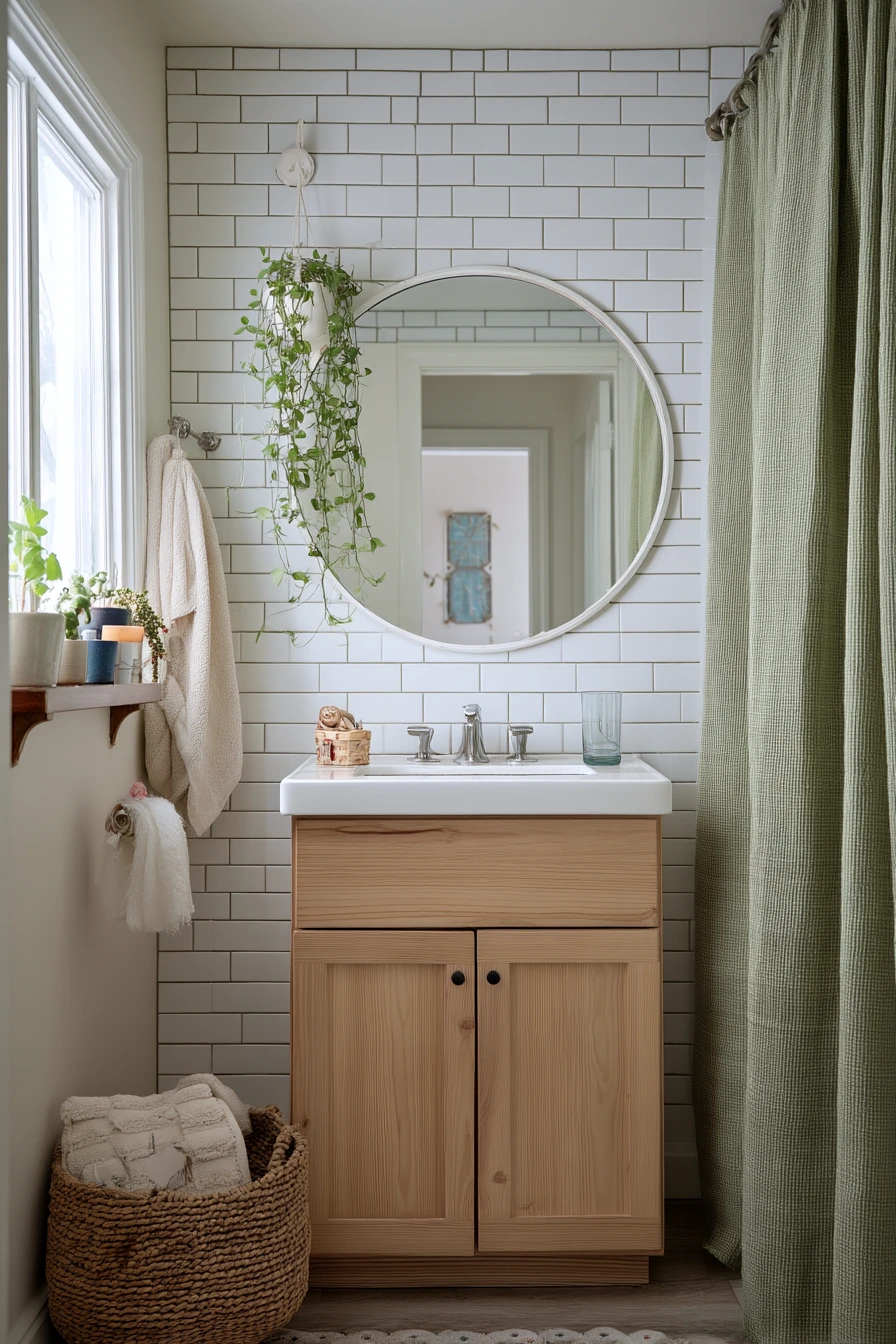 Soft Sage Subway Bath with Everyday Clutter