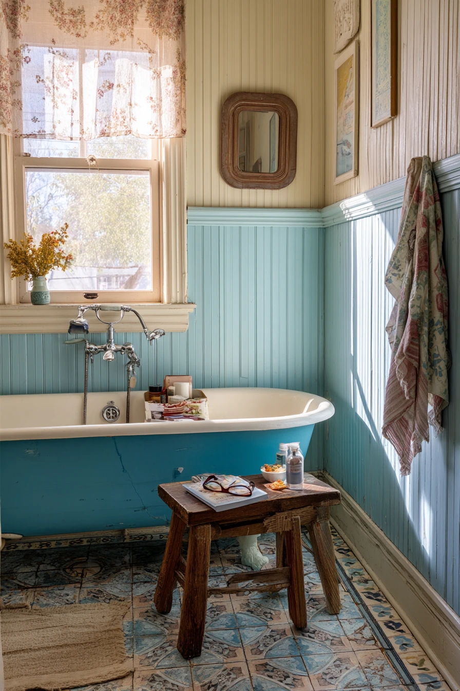 Vintage-Inspired Bath With Collected Color