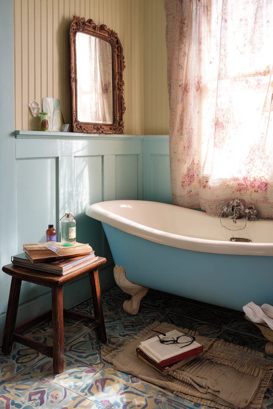 Vintage-Inspired Bath With Collected Color