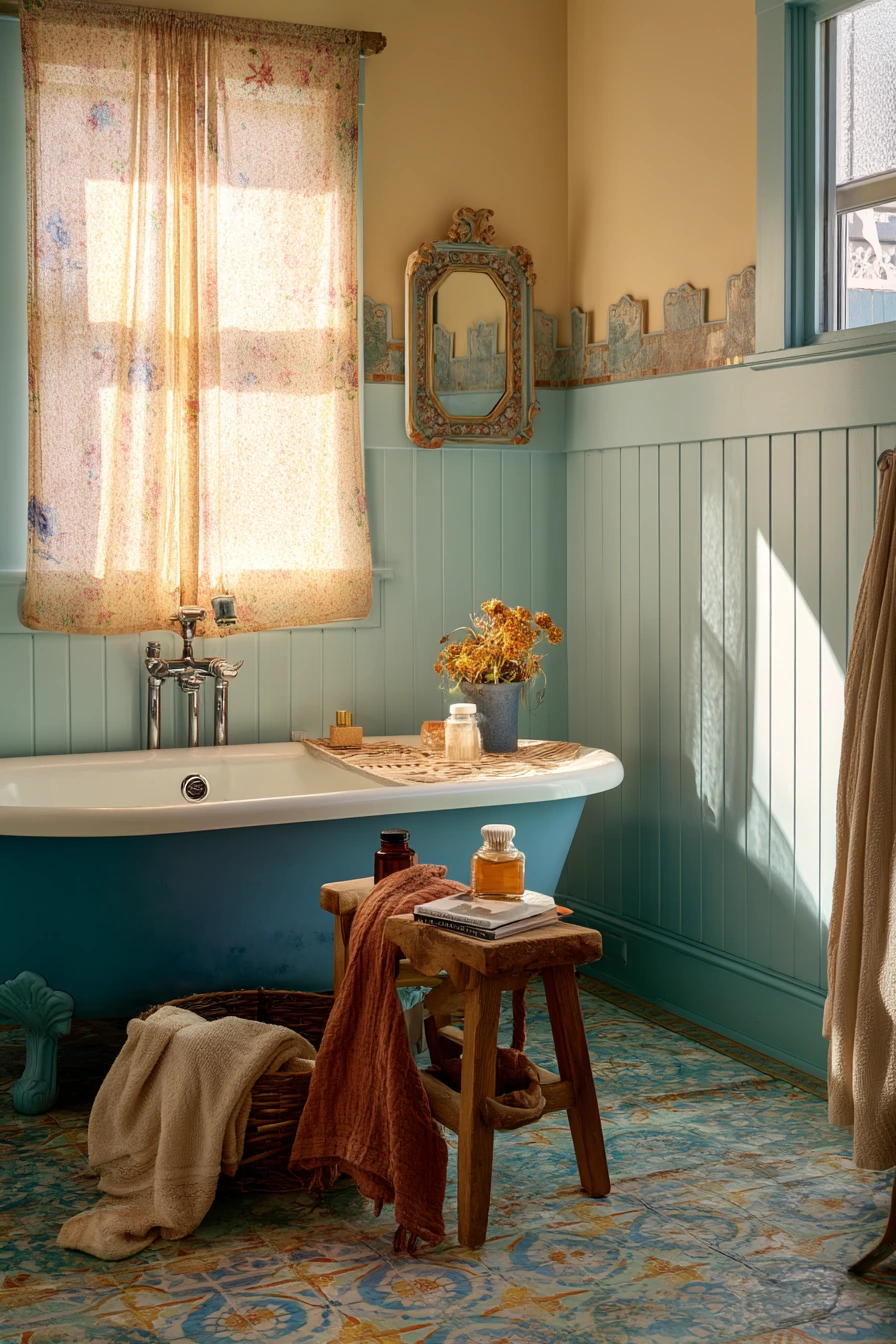 Vintage-Inspired Bath With Collected Color