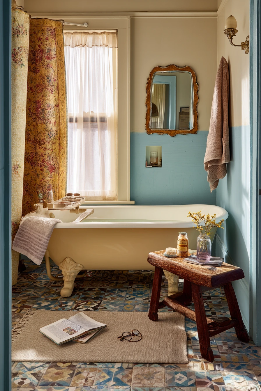 Vintage-Inspired Bath With Collected Color