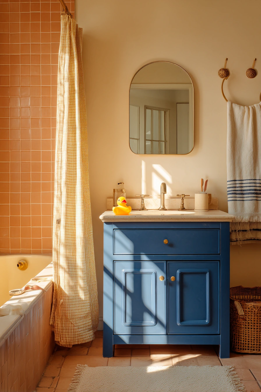 Sunlit Family Bathroom With Playful Color