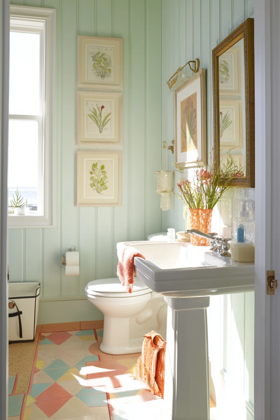 Airy Guest Bath With Graphic Cheer