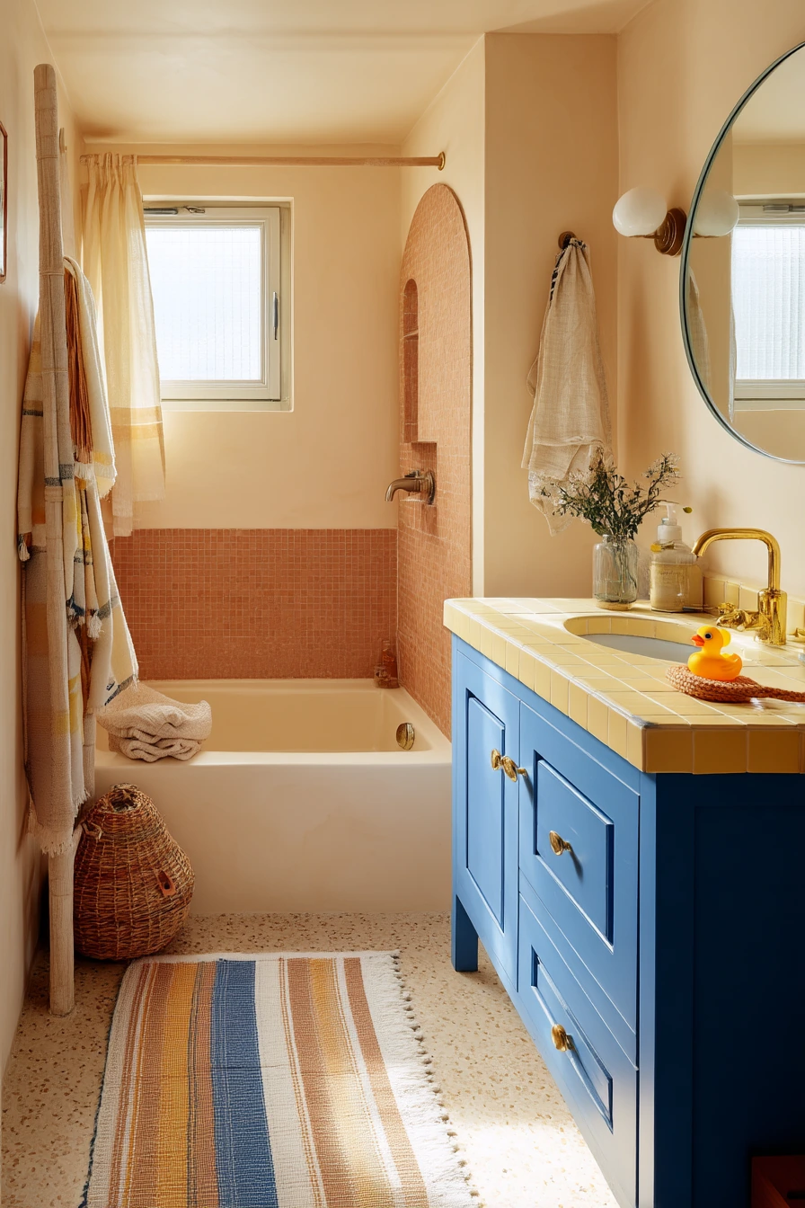 Sunlit Family Bathroom With Playful Color