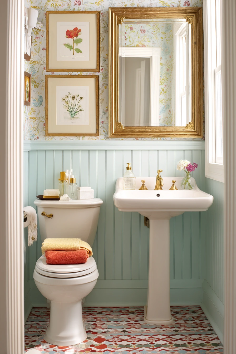 Airy Guest Bath With Graphic Cheer