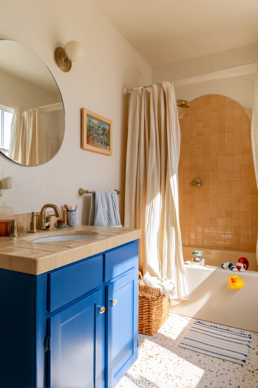 Sunlit Family Bathroom With Playful Color