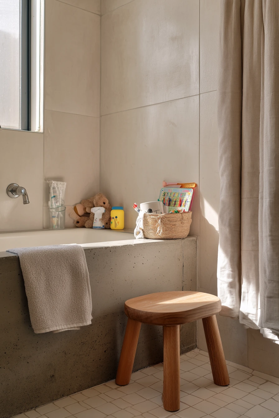 Family Bath with Concrete Tub Surround