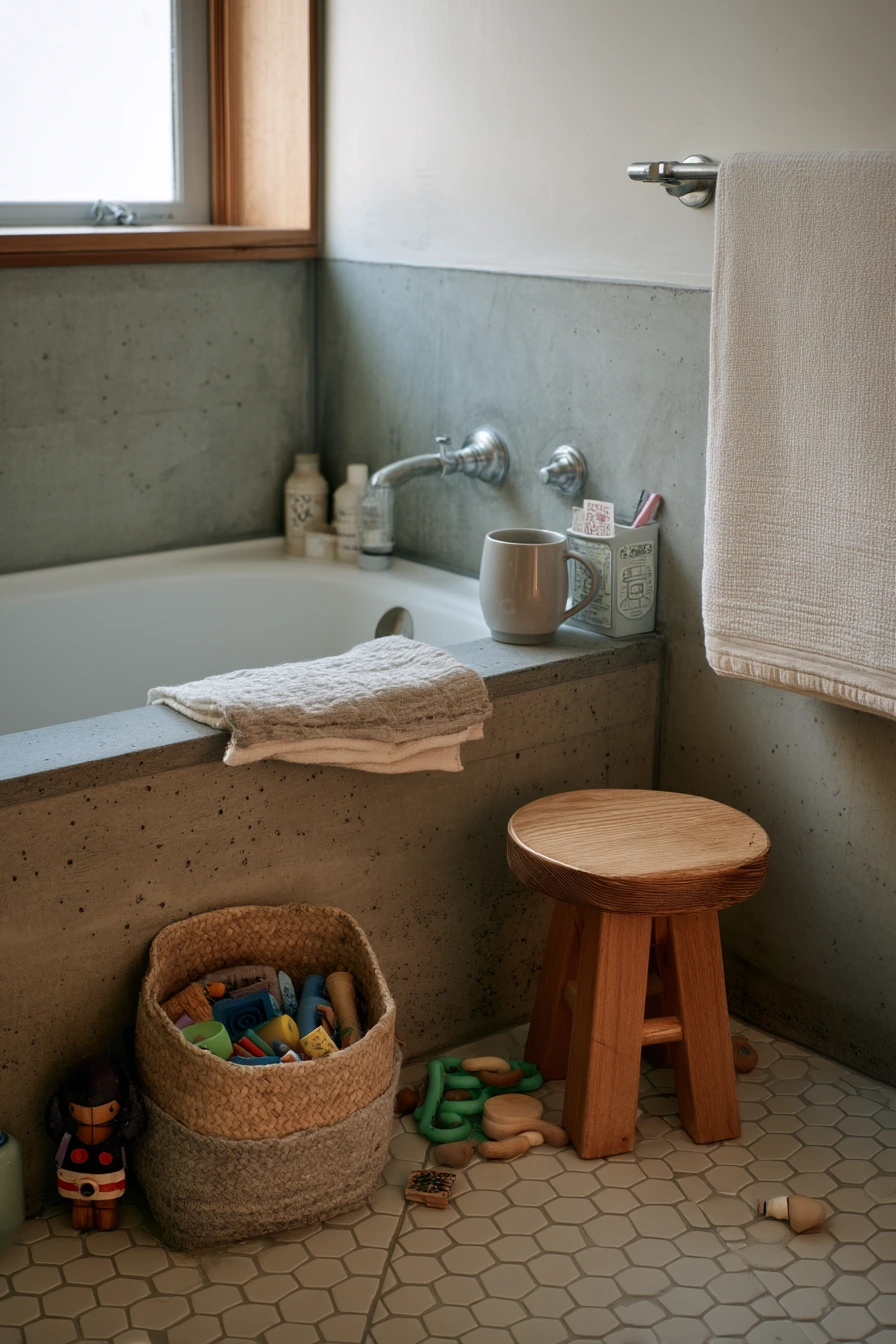 Family Bath with Concrete Tub Surround