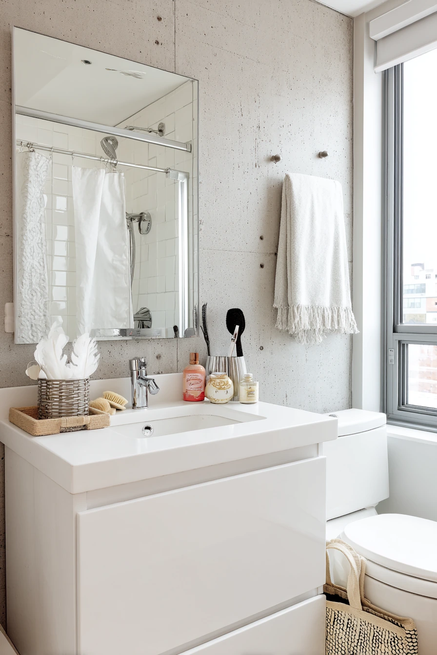 Renter-Friendly Concrete Look Bathroom