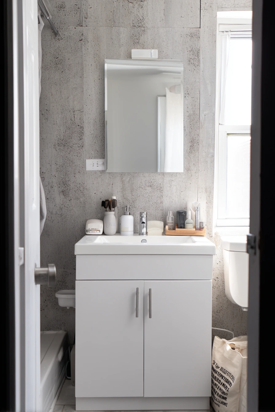 Renter-Friendly Concrete Look Bathroom