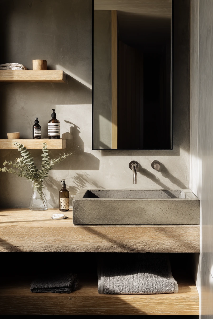 Soft Loft Bath with Raw Concrete Vanity