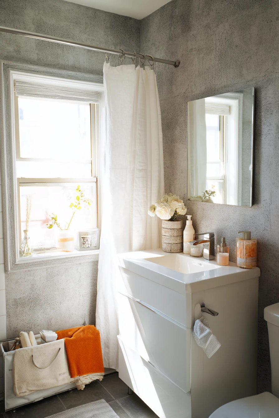 Renter-Friendly Concrete Look Bathroom