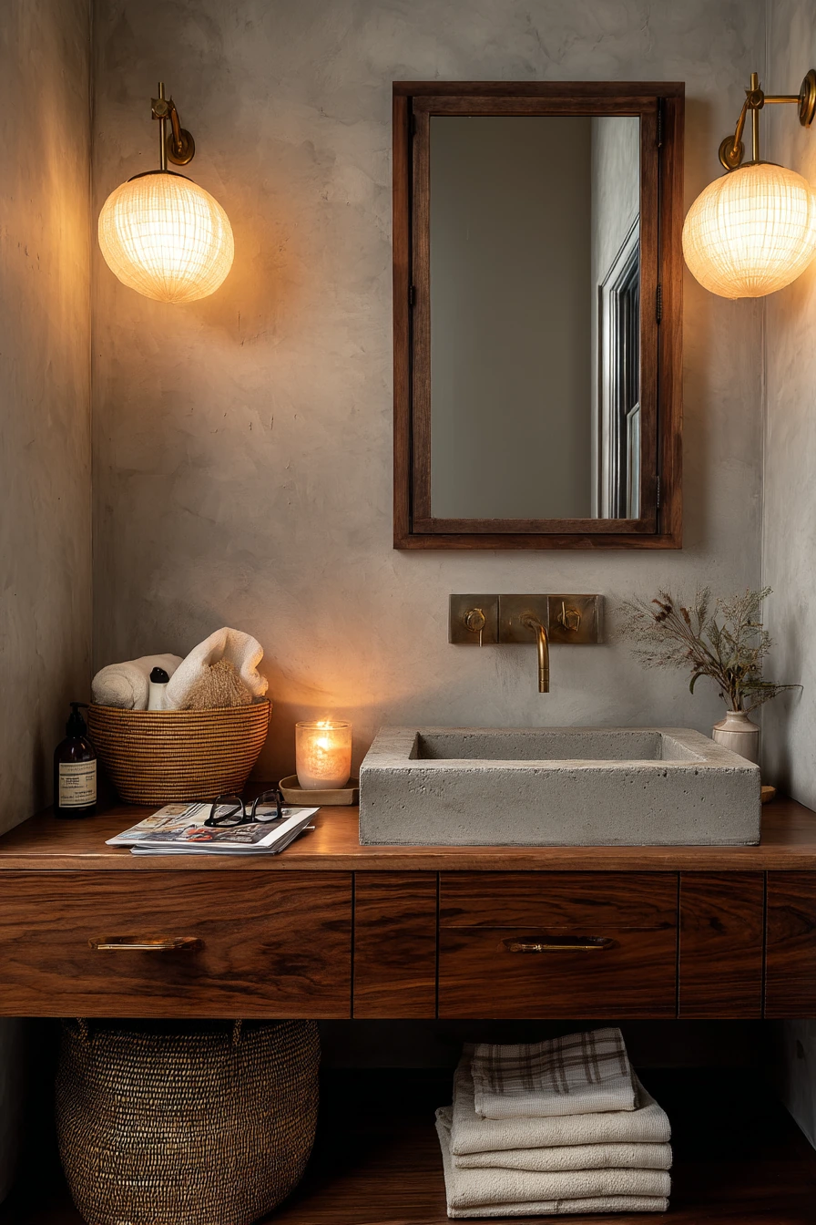 Concrete Guest Bath with Warm Layers