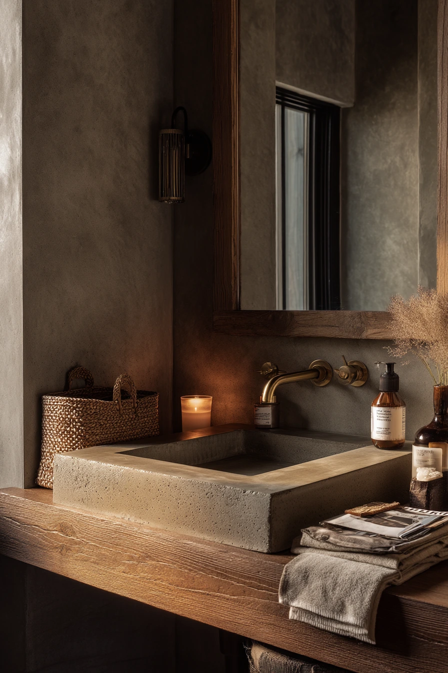 Concrete Guest Bath with Warm Layers