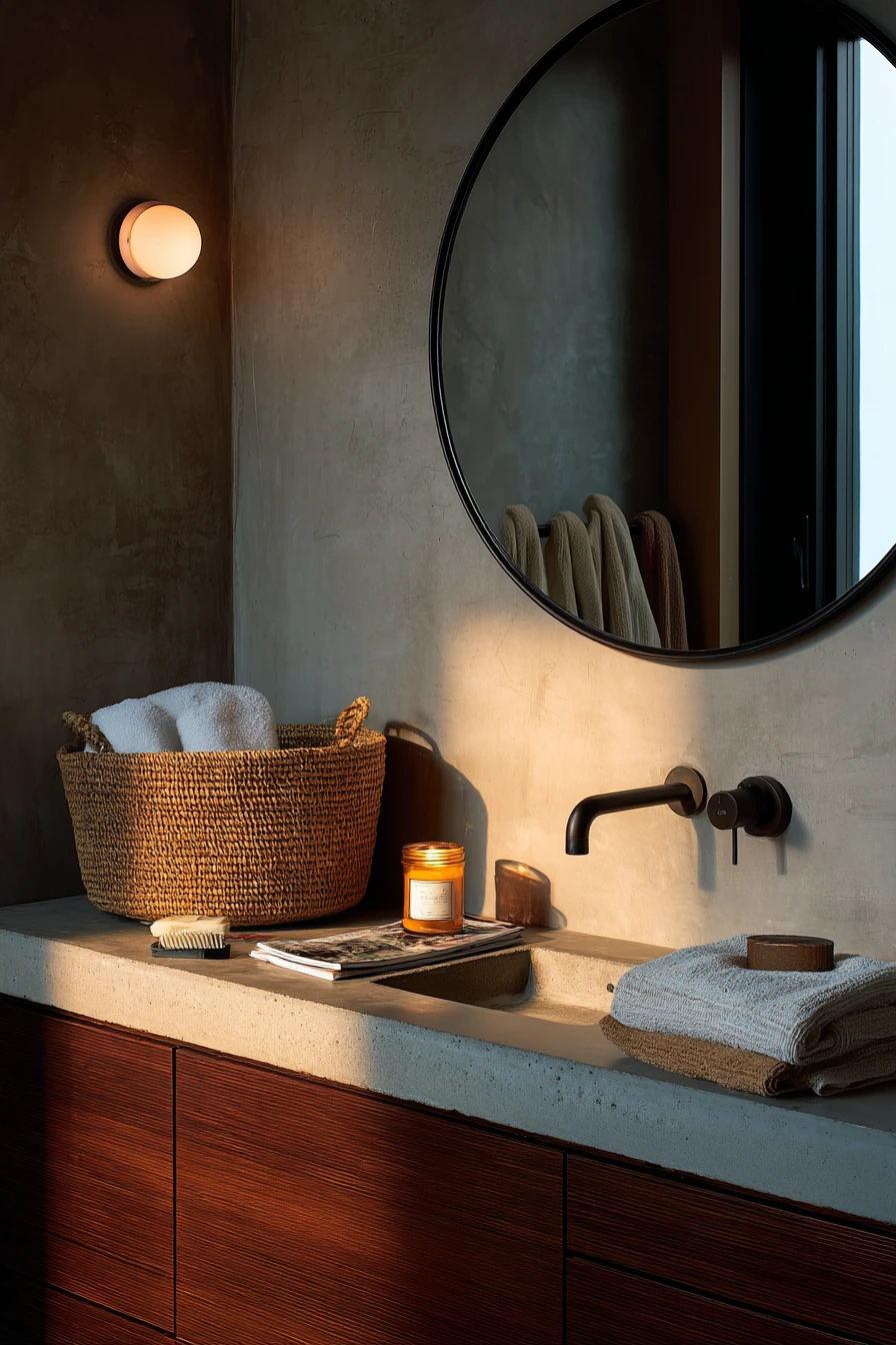 Concrete Guest Bath with Warm Layers