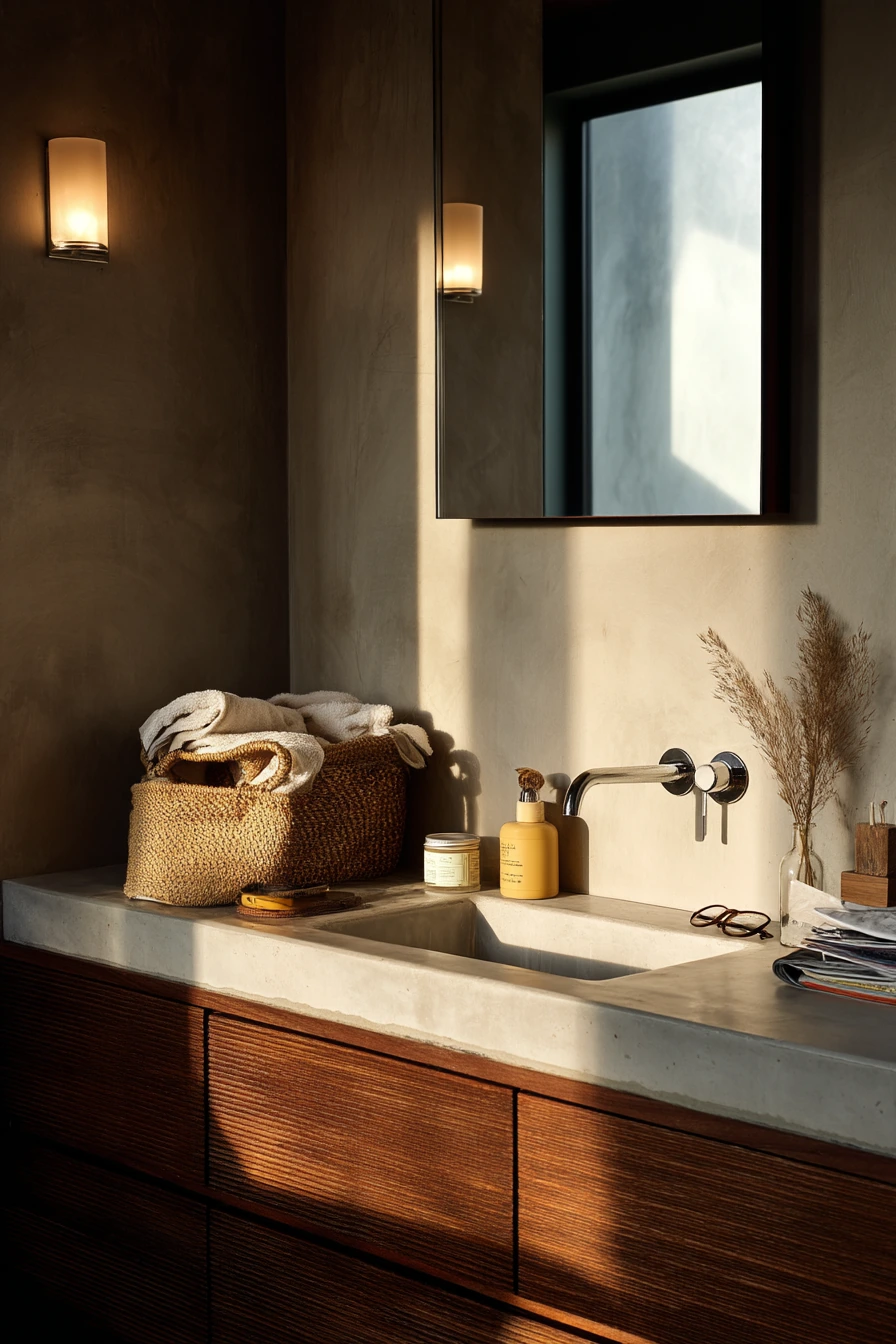 Concrete Guest Bath with Warm Layers