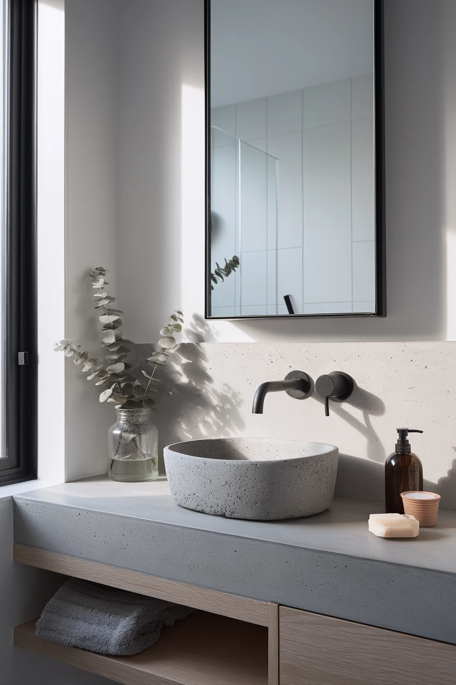 Soft Loft Bath with Raw Concrete Vanity