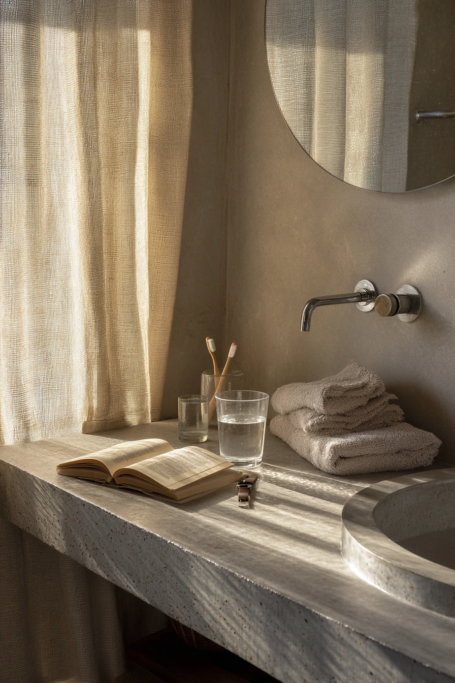 Concrete Ensuite with Soft Morning Rituals
