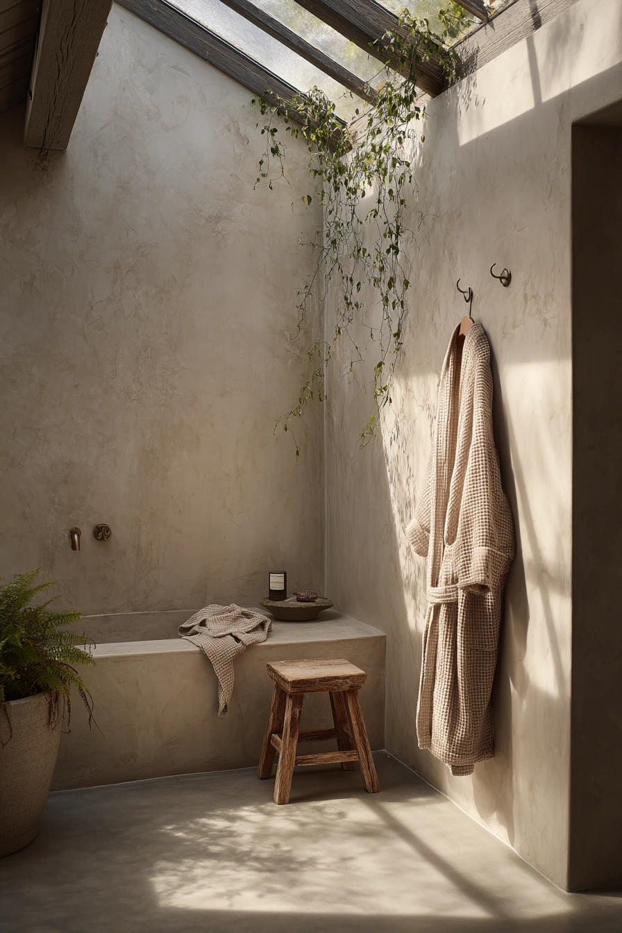 Concrete Bath with Houseplant Shadows