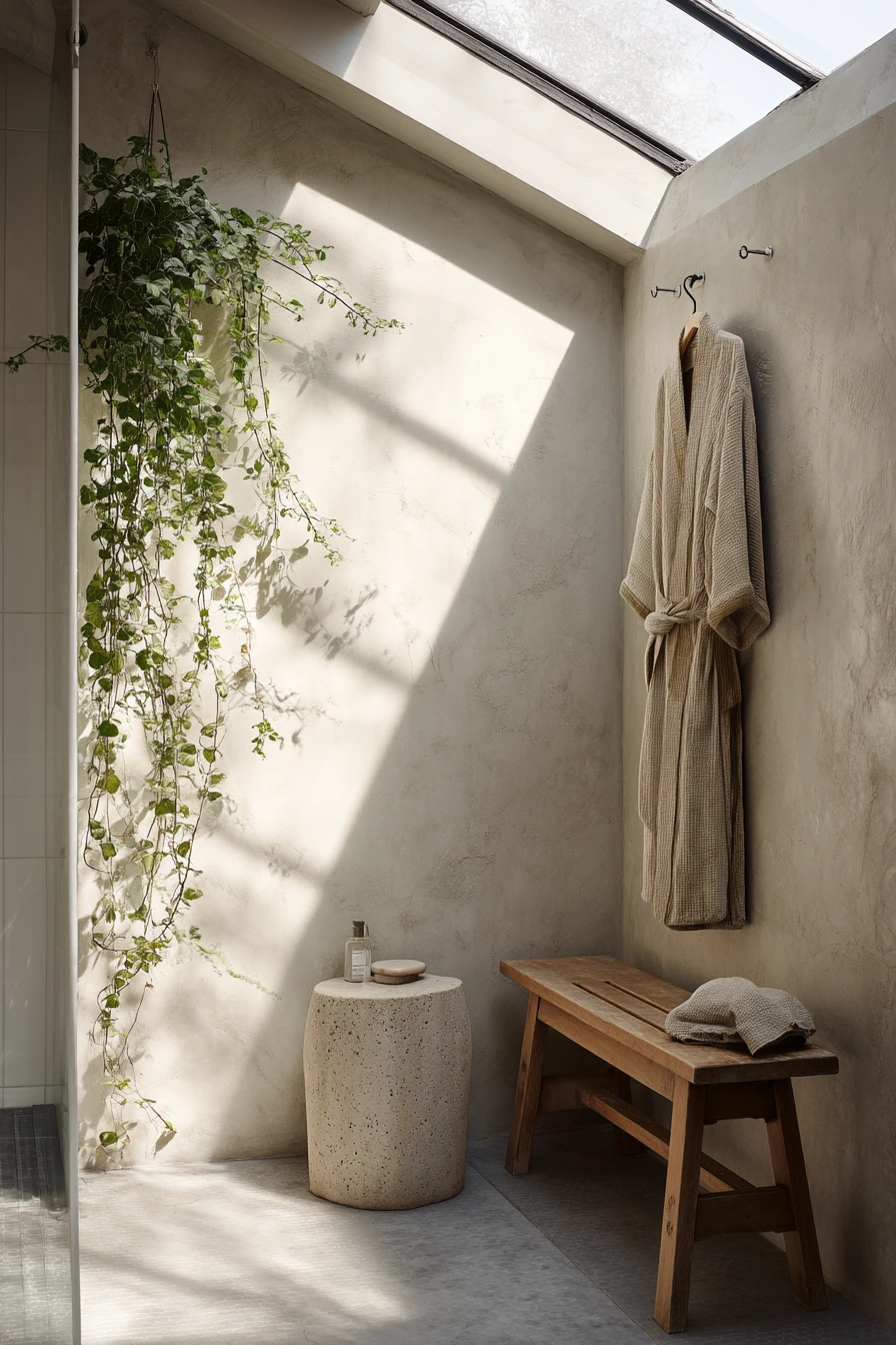 Concrete Bath with Houseplant Shadows