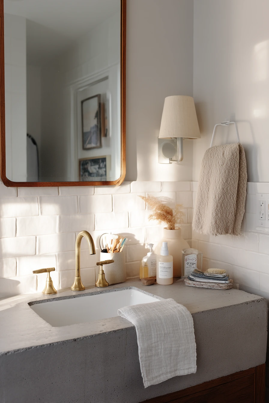 Warm Concrete Bathroom with Everyday Clutter