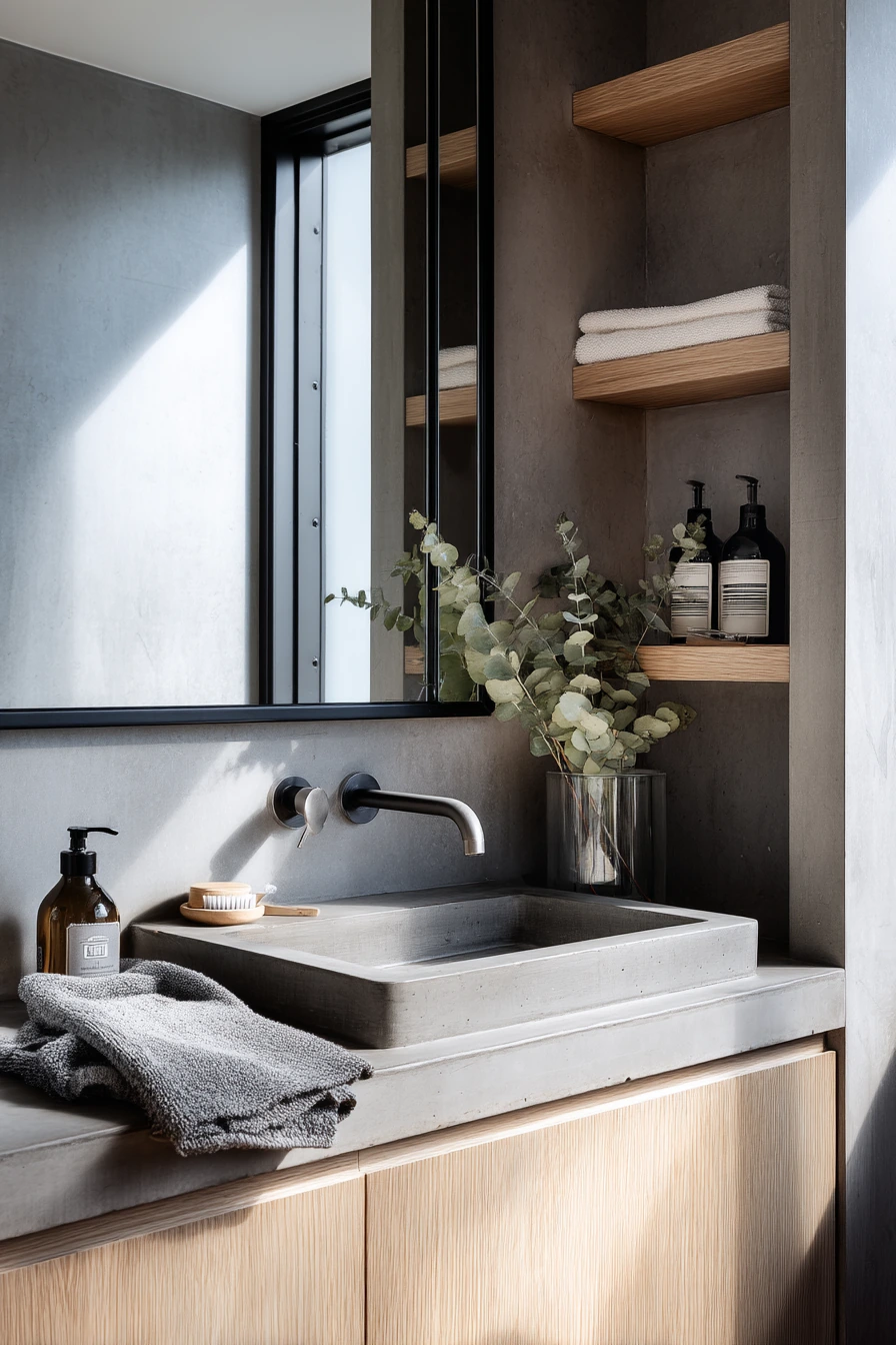 Soft Loft Bath with Raw Concrete Vanity