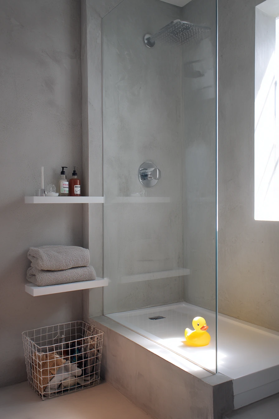 Small Apartment Concrete Shower Nook