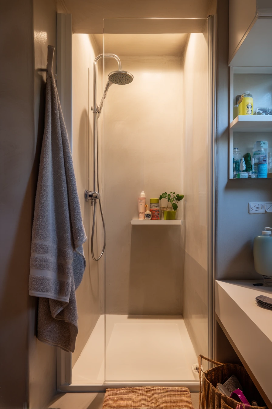 Small Apartment Concrete Shower Nook
