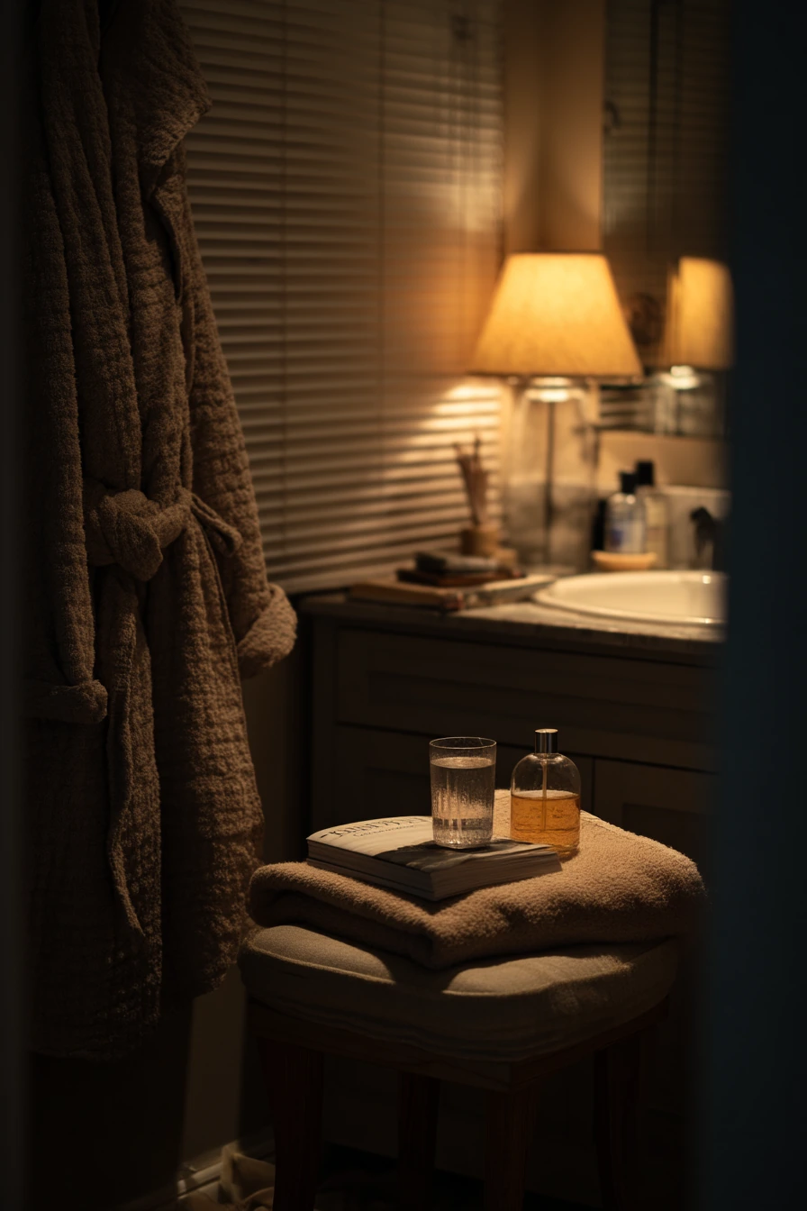 Warm Lamplight Evening Bathroom