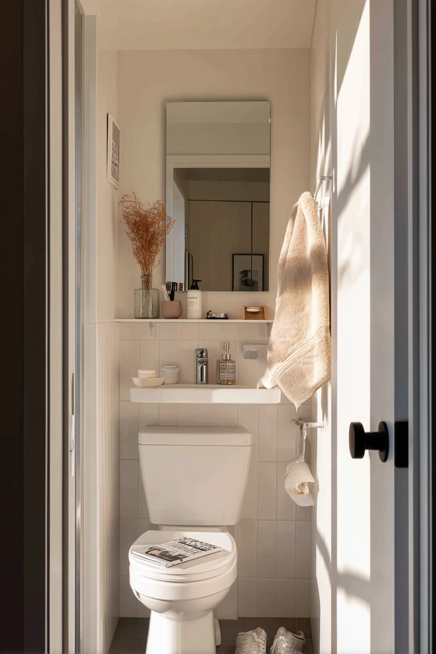 Side-Sink Layout for a Narrow Condo Bath