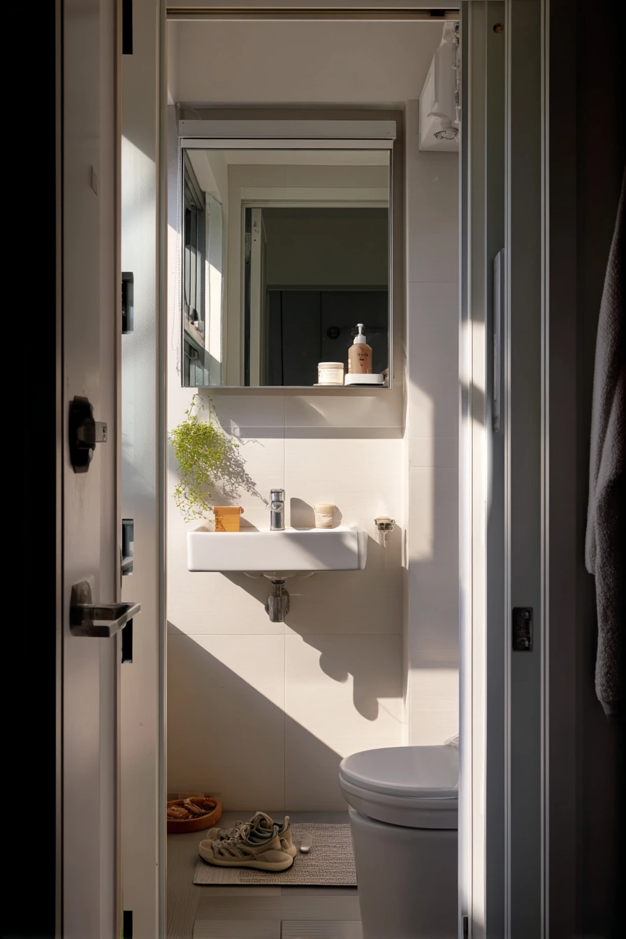 Side-Sink Layout for a Narrow Condo Bath