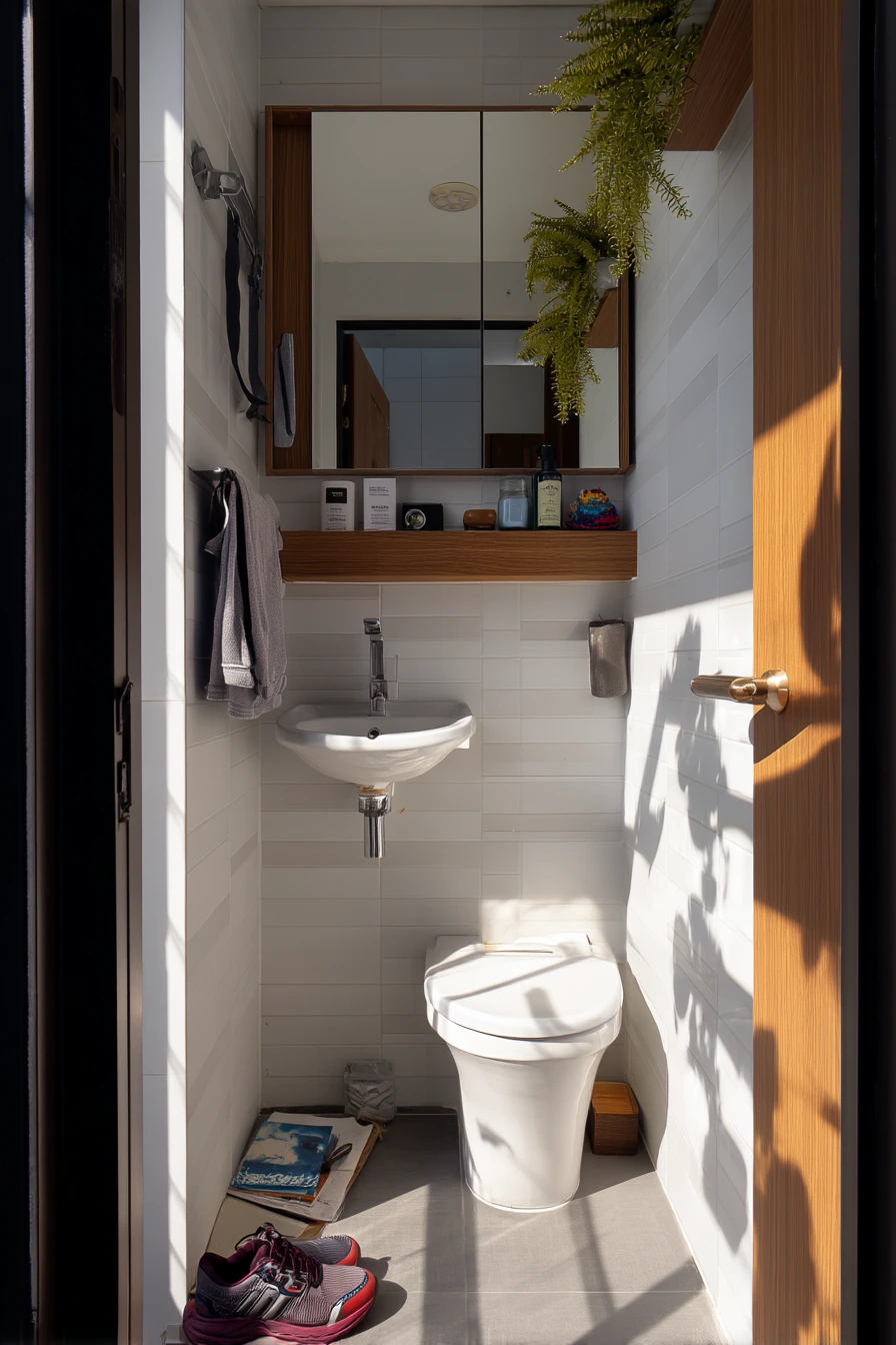 Side-Sink Layout for a Narrow Condo Bath