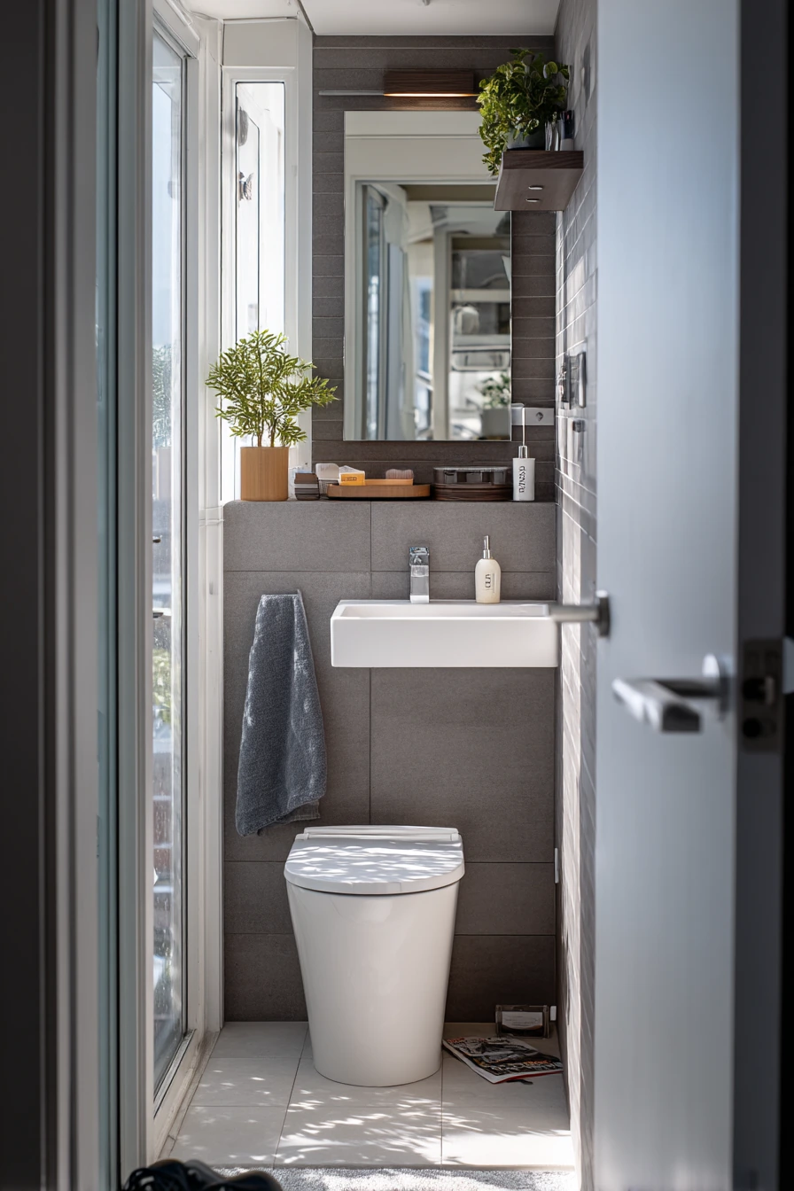 Side-Sink Layout for a Narrow Condo Bath