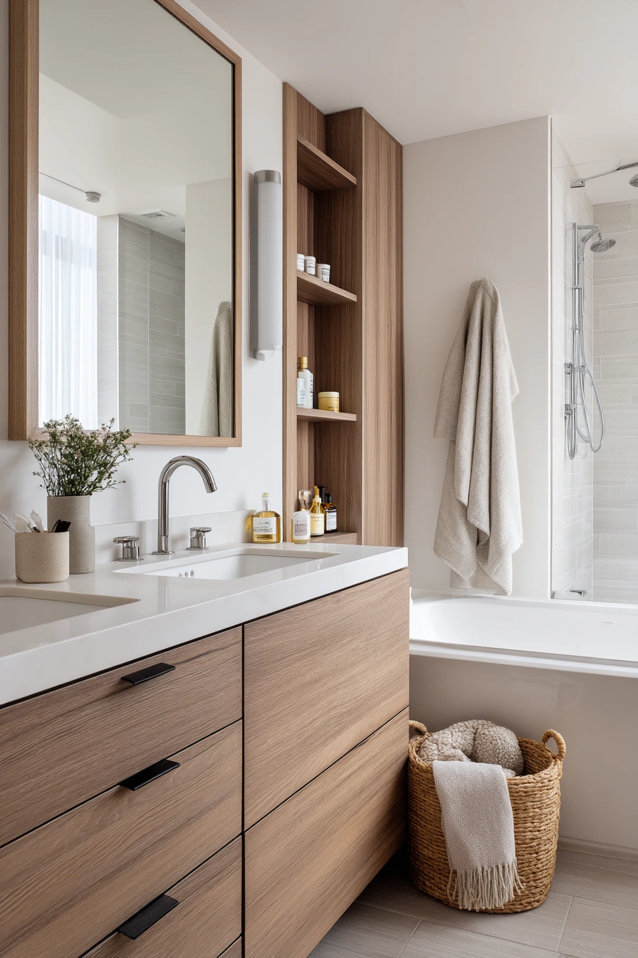 Soft Neutral Condo Bath With Everyday Mess
