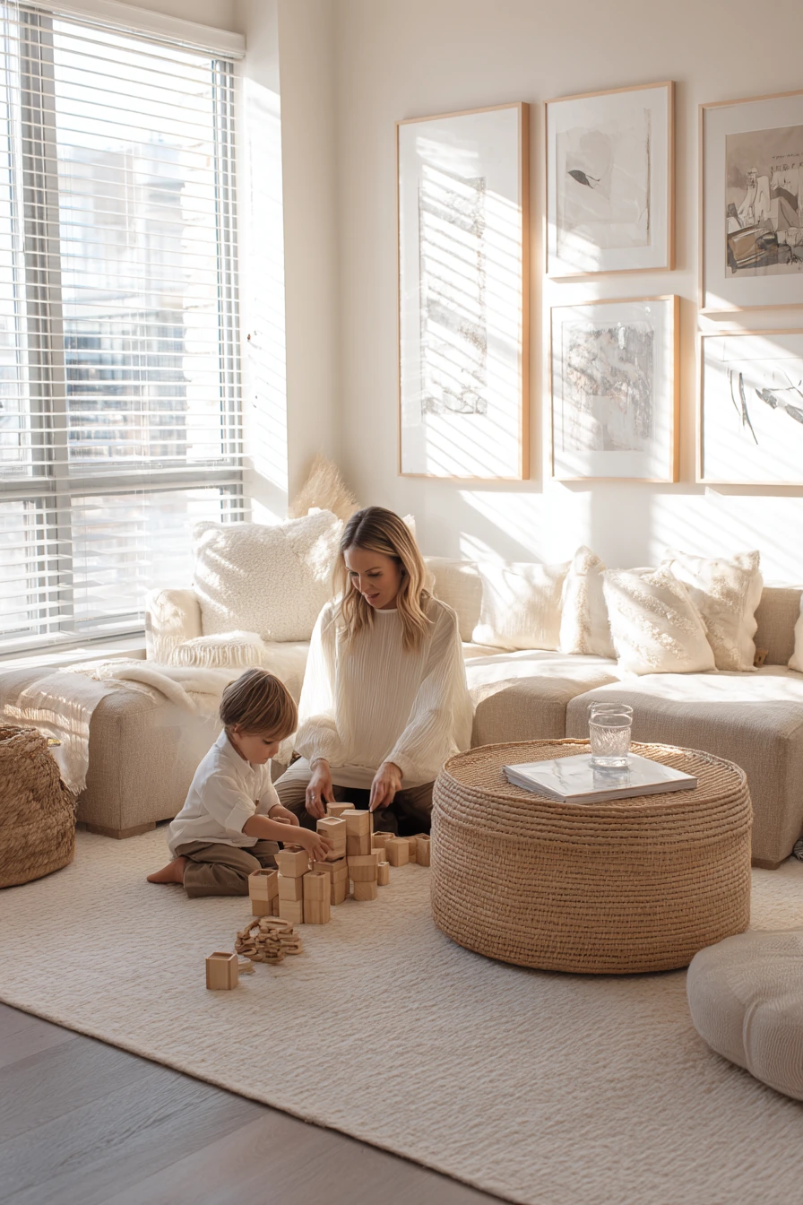 Sunlit Family Lounge with Soft Storage