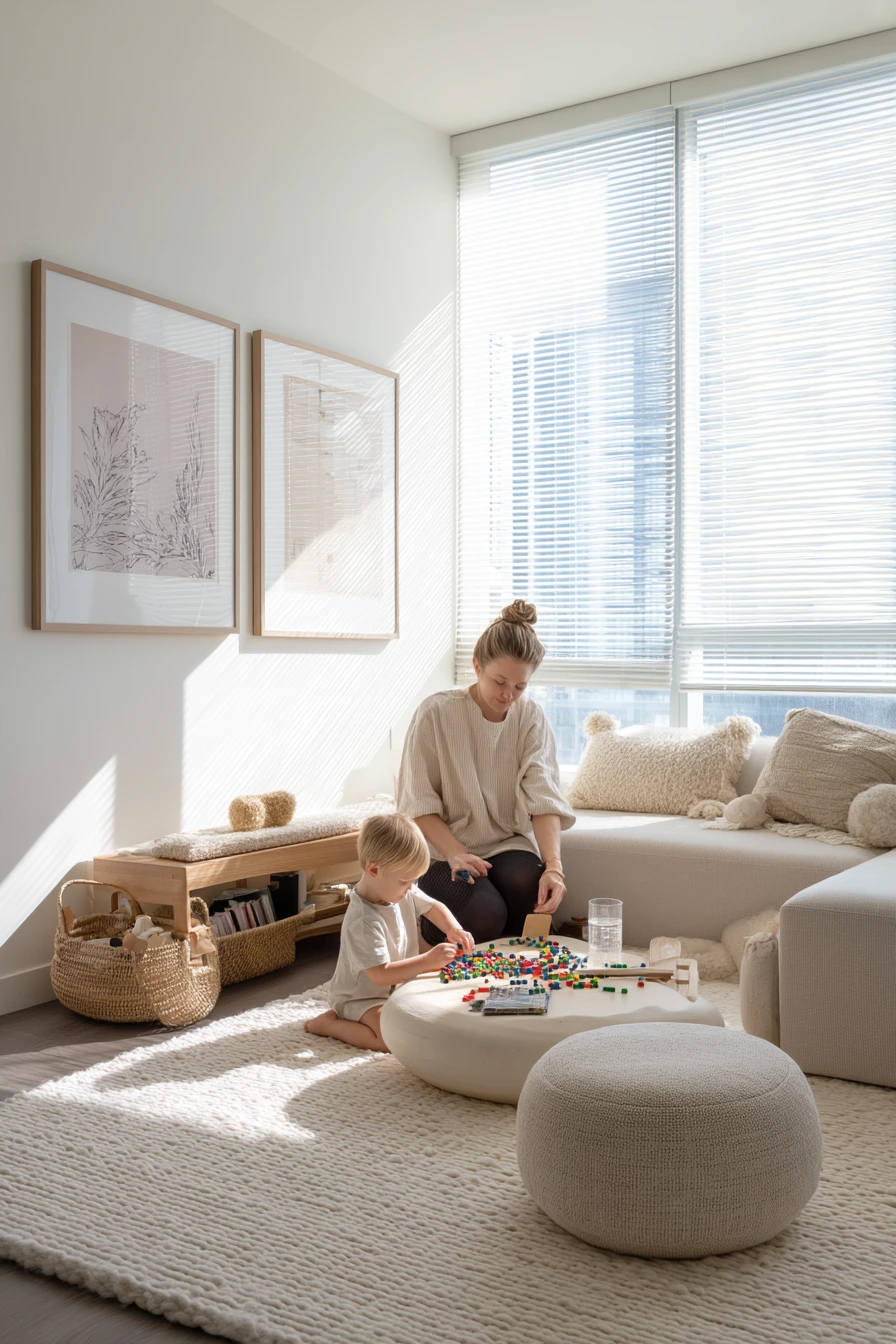 Sunlit Family Lounge with Soft Storage