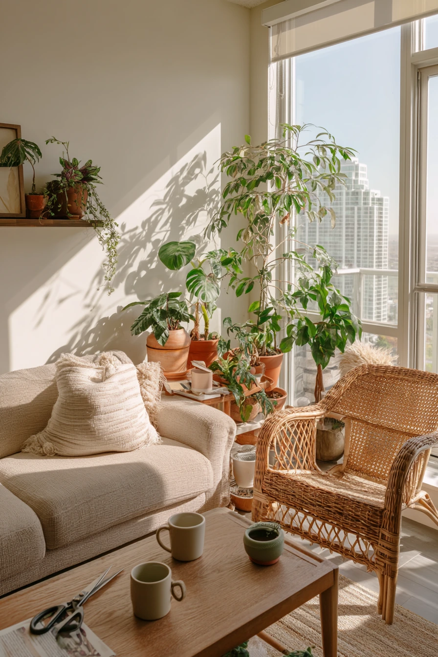 Bright Condo Living Room with Indoor Plants