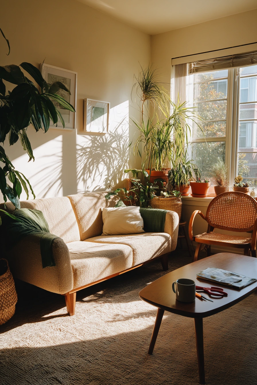 Bright Condo Living Room with Indoor Plants