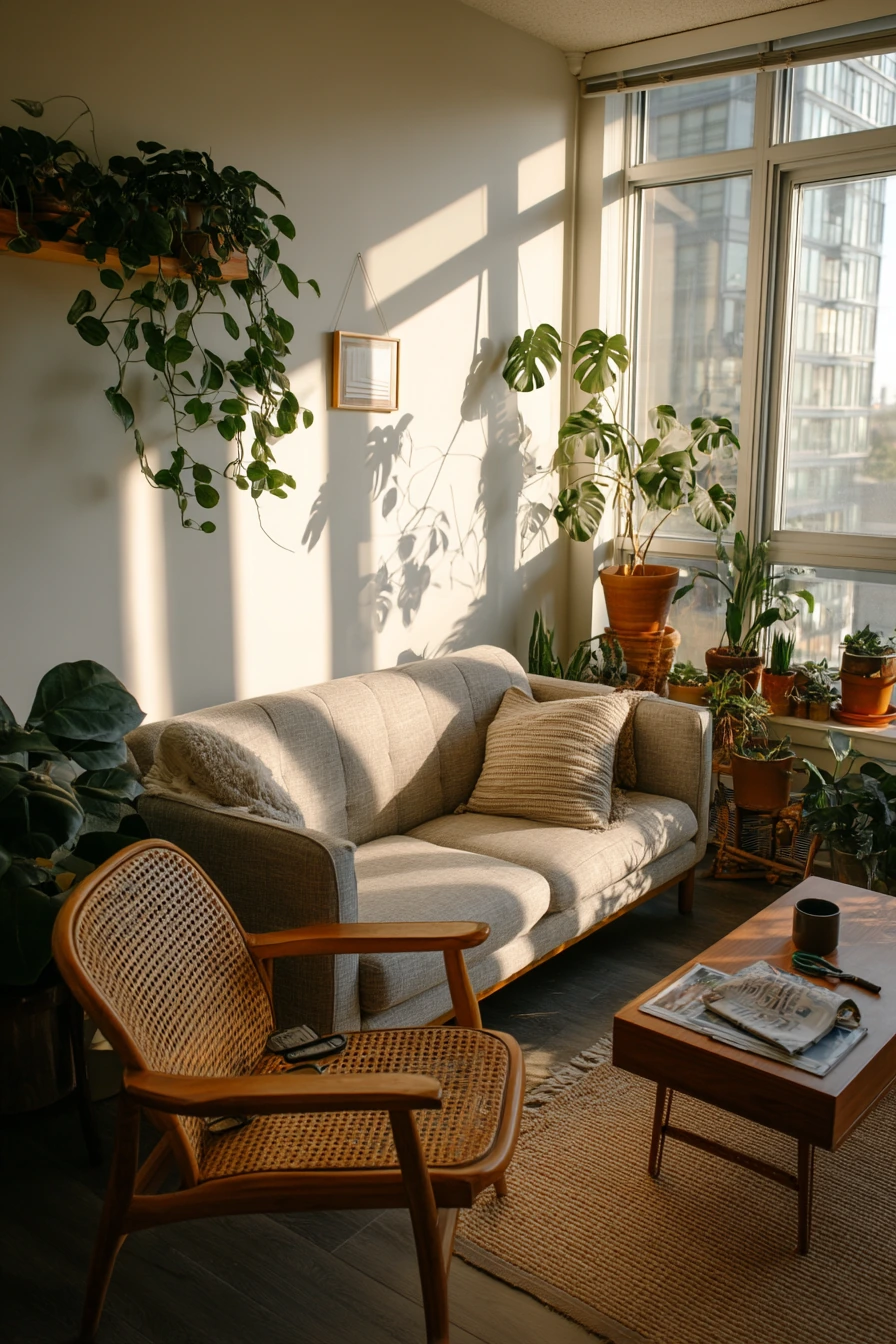 Bright Condo Living Room with Indoor Plants