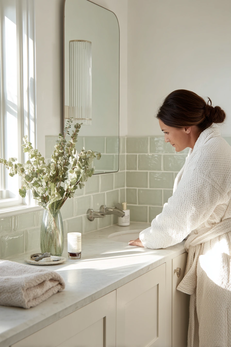 Pale Green Tile with Soft Gray Grout