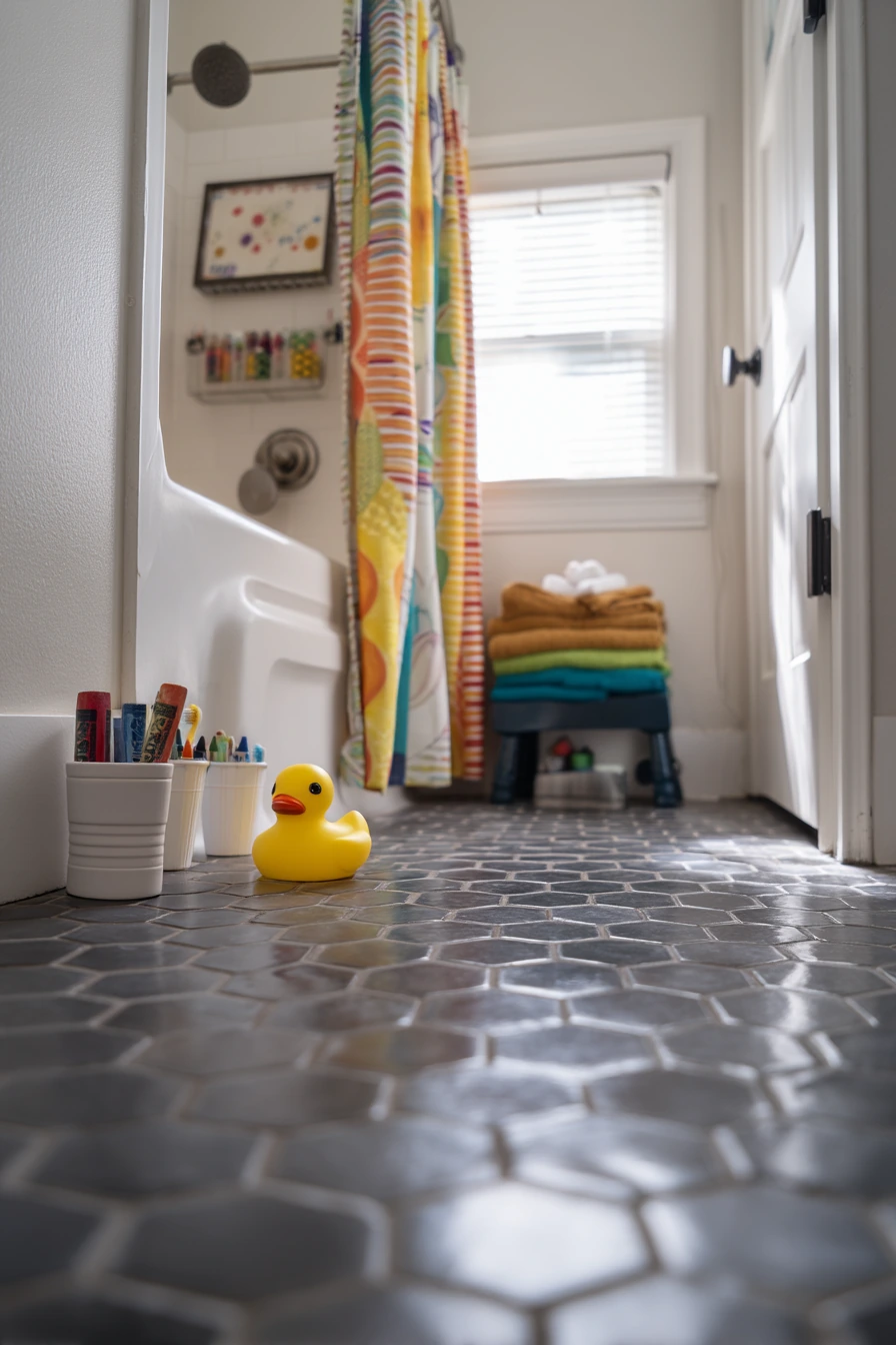 Kids’ Bath with Playful Contrast Grout
