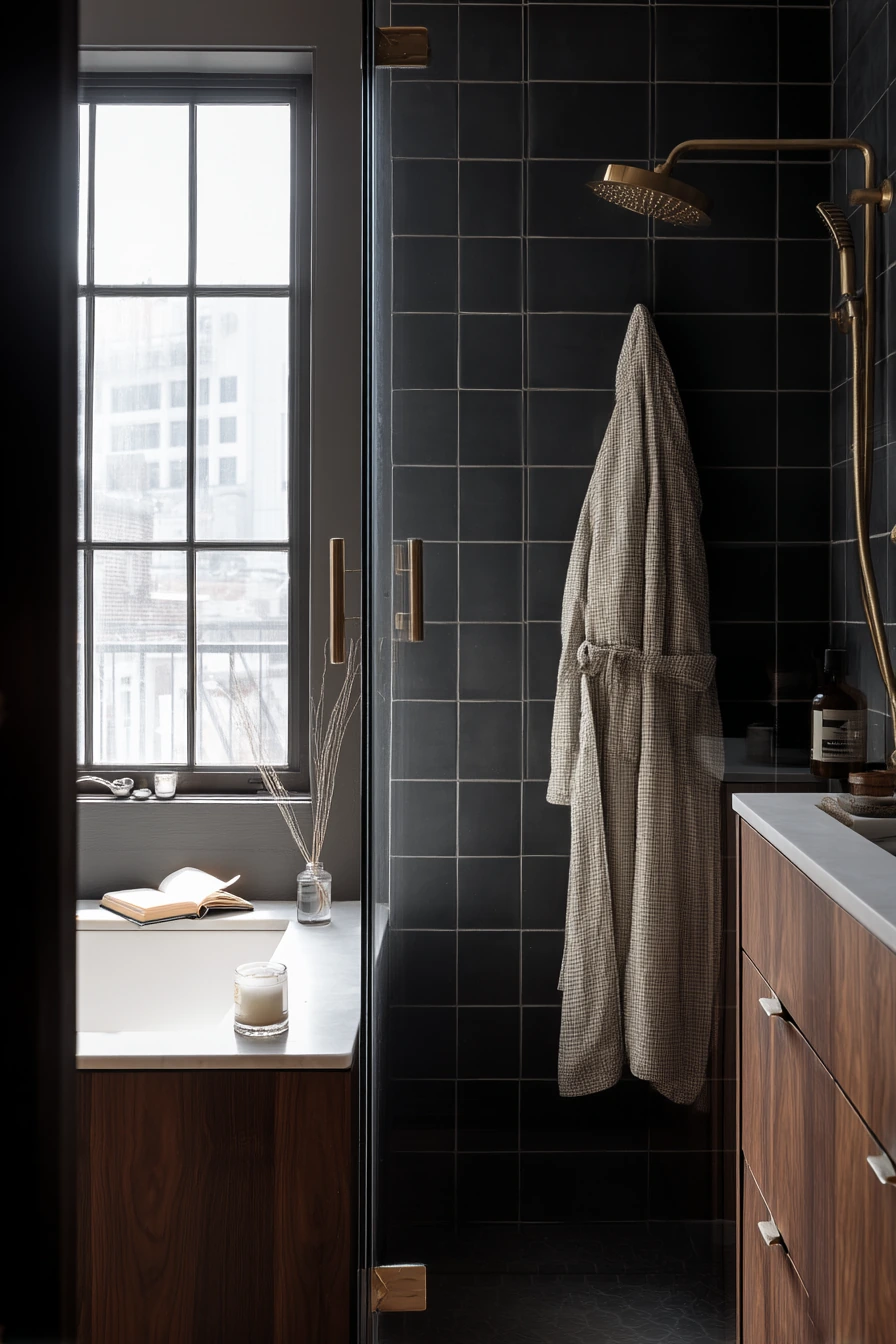 Moody Black Tile with Soft White Grout
