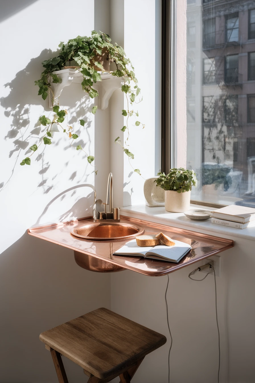 Apartment Breakfast Nook and Copper Prep Sink