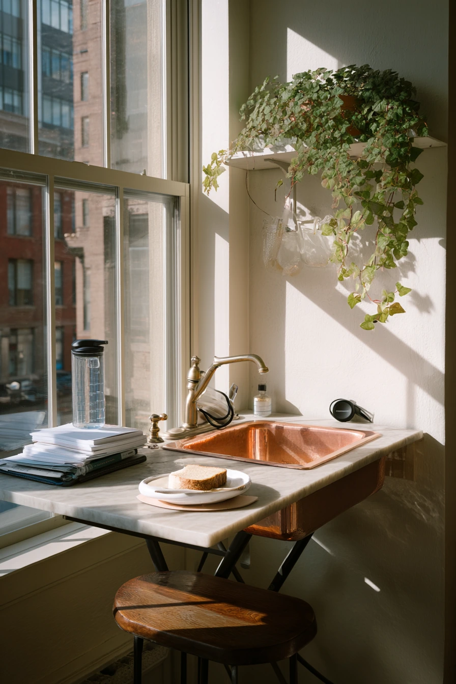 Apartment Breakfast Nook and Copper Prep Sink