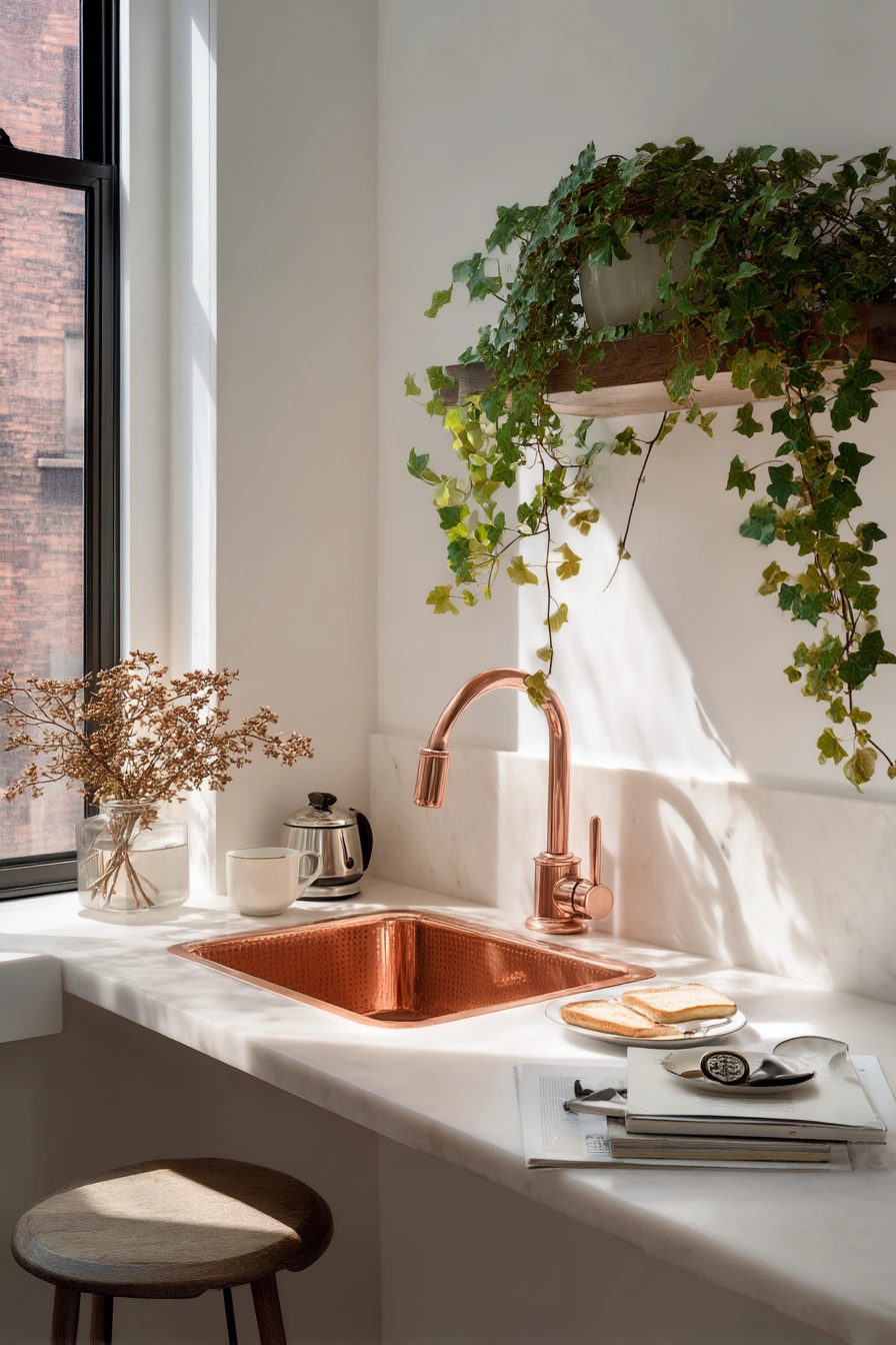 Apartment Breakfast Nook and Copper Prep Sink