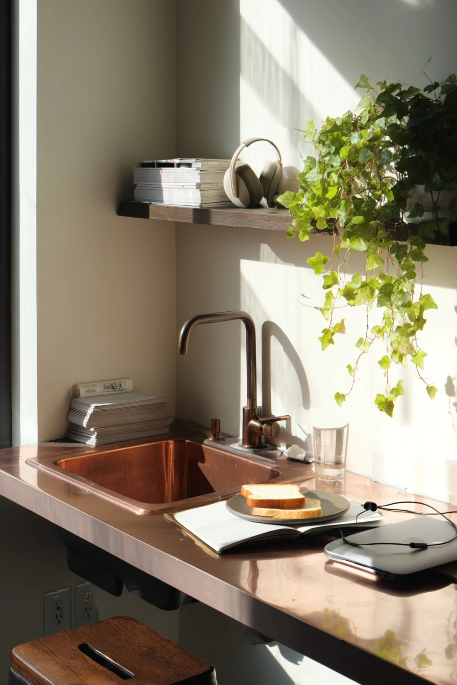 Apartment Breakfast Nook and Copper Prep Sink