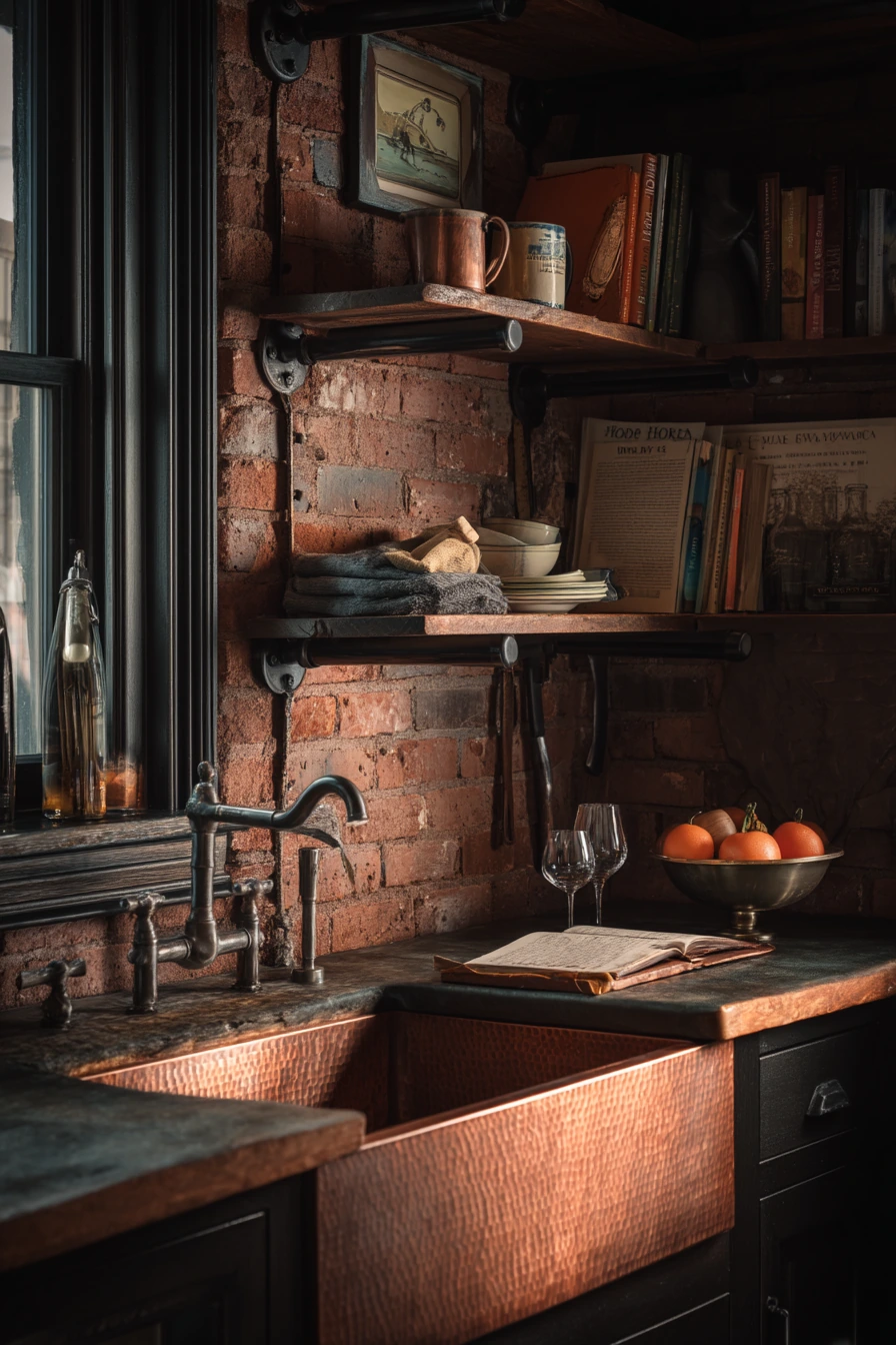 Rustic-Industrial Sink for a Busy Couple
